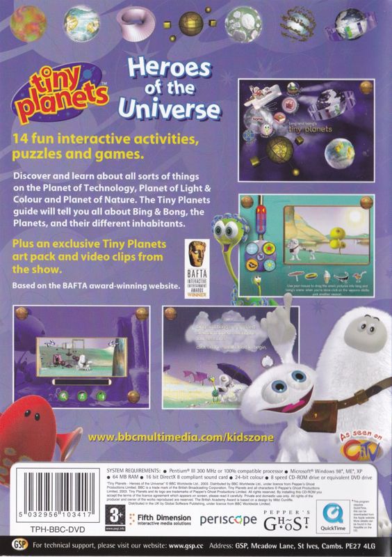 Back Cover for Tiny Planets: Heroes of the Universe (Windows) (GSP release)