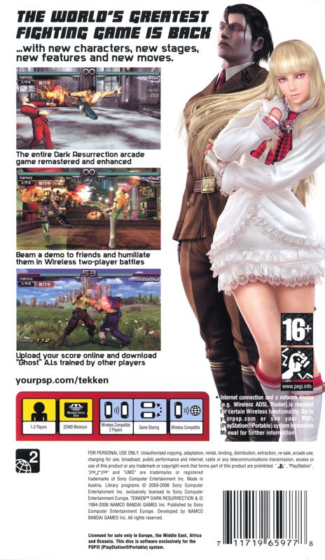 Back Cover for Tekken: Dark Resurrection (PSP) (European English version)