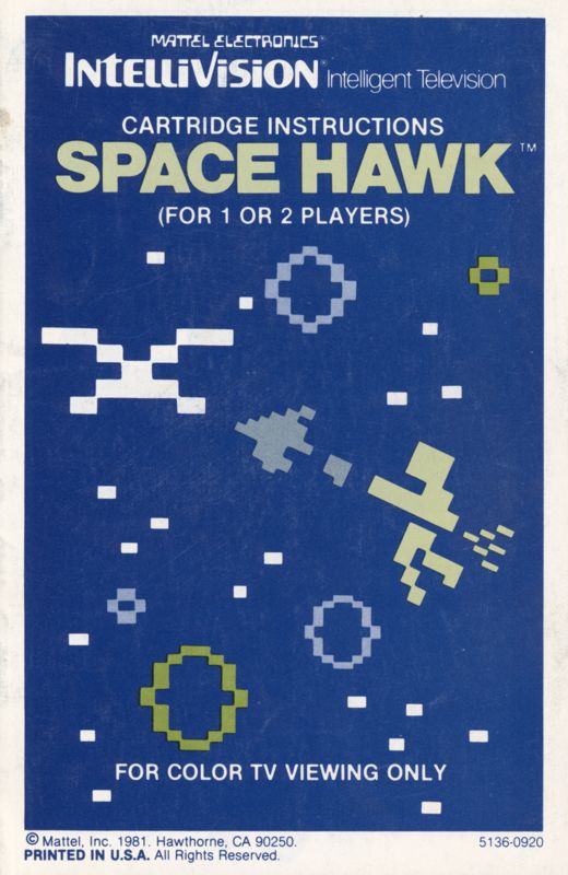 Manual for Space Hawk (Intellivision): Front