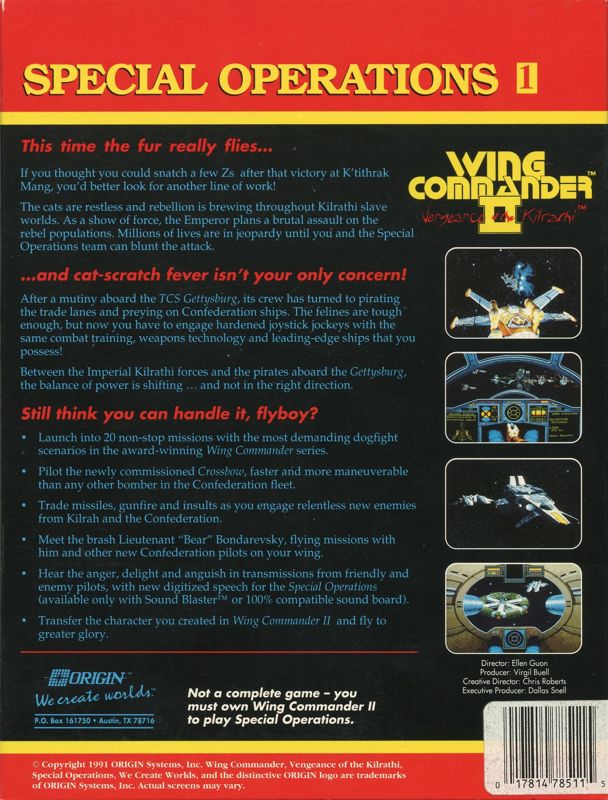 Back Cover for Wing Commander II: Vengeance of the Kilrathi - Special Operations 1 (DOS)