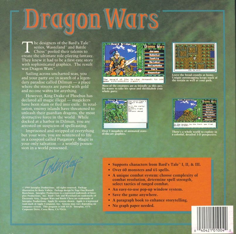 Back Cover for Dragon Wars (Apple II)