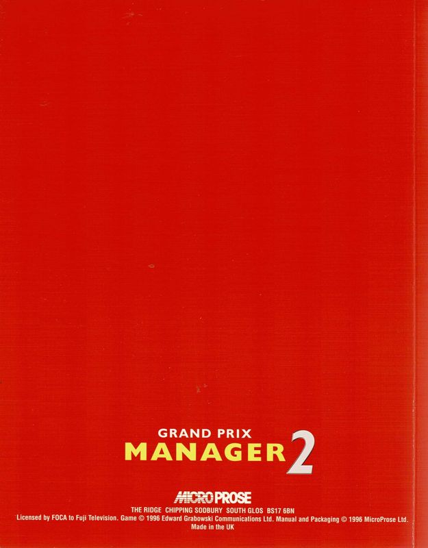 Manual for Grand Prix Manager 2 (Windows and Windows 16-bit): Back