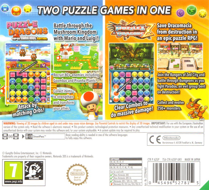 Puzzle & Dragons Z + Puzzle & Dragons: Super Mario Bros. Edition cover or  packaging material - MobyGames