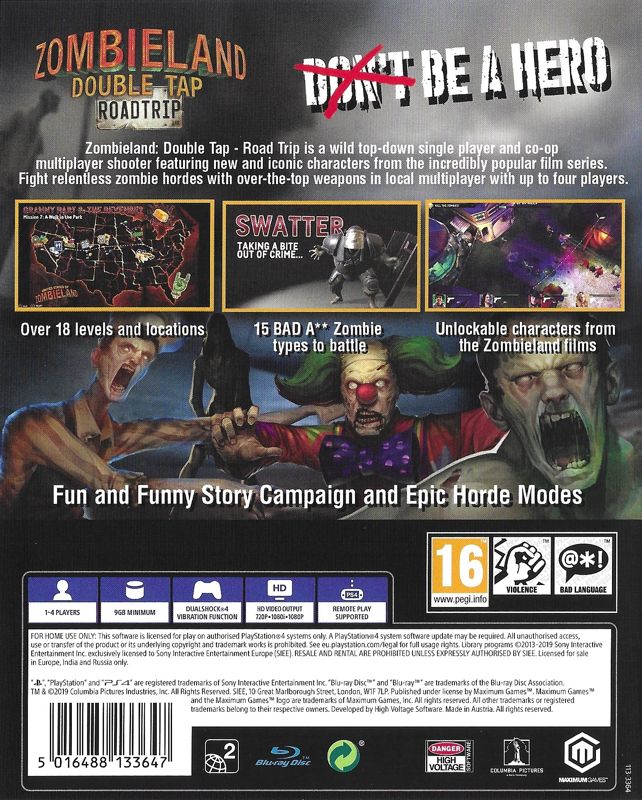 Back Cover for Zombieland: Double Tap - Road Trip (PlayStation 4)
