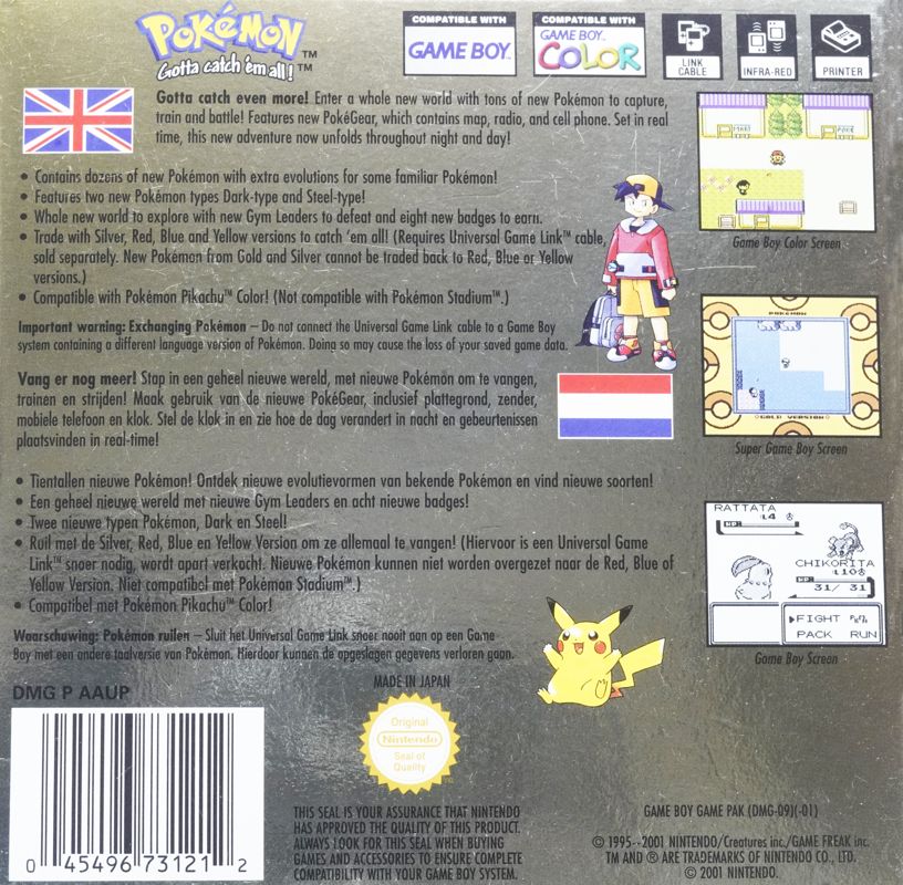 Back Cover for Pokémon Gold Version (Game Boy Color)