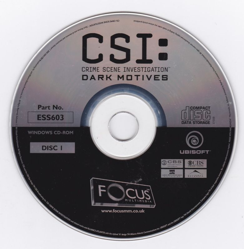 Media for CSI: Crime Scene Investigation - Dark Motives (Windows) (Ubisoft Exclusive release): Disc 1