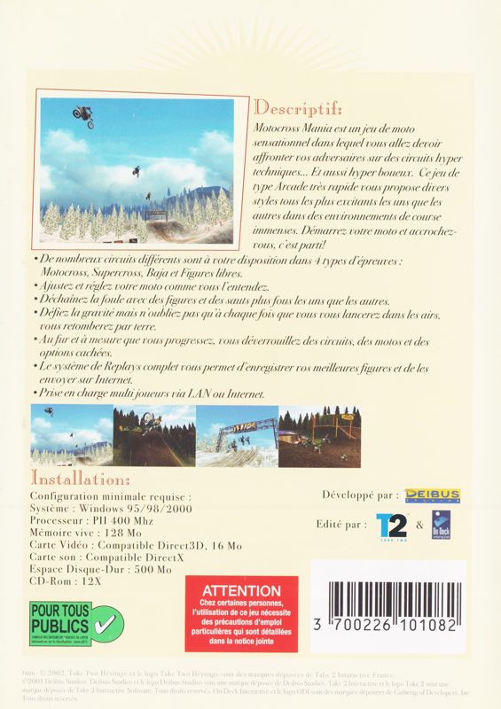 Back Cover for Motocross Mania (Windows) ("Heritage - Simulation Arcade" release)