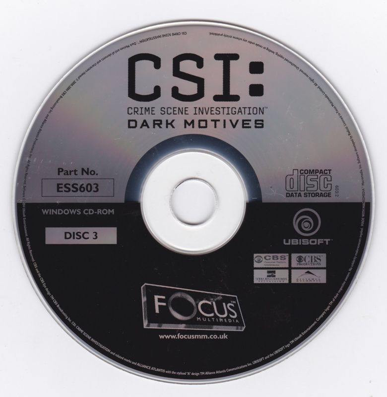 Media for CSI: Crime Scene Investigation - Dark Motives (Windows) (Ubisoft Exclusive release): Disc 3