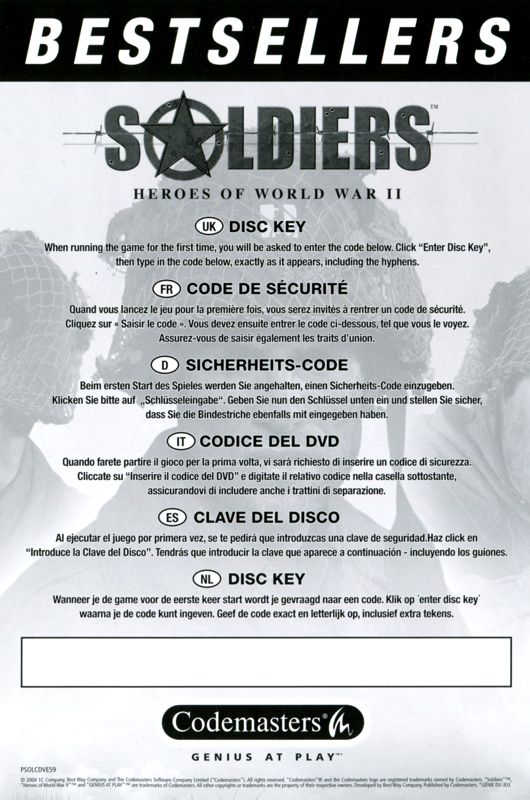 Extras for Soldiers: Heroes of World War II (Windows) (Bestsellers DVD release (Gold Edition)): Disc Key