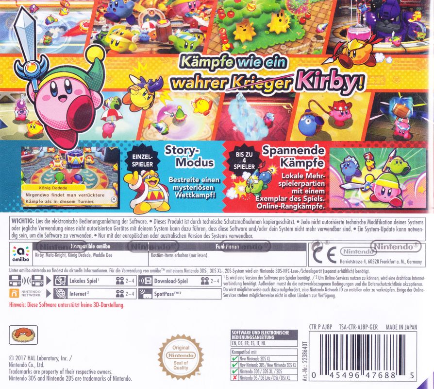 Back Cover for Kirby Battle Royale (Nintendo 3DS)