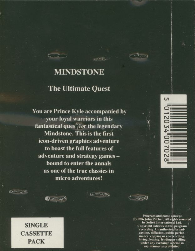 Back Cover for Mindstone (ZX Spectrum)
