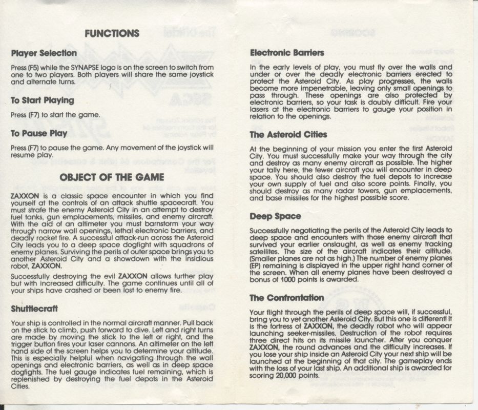 Manual for Zaxxon (Commodore 64)
