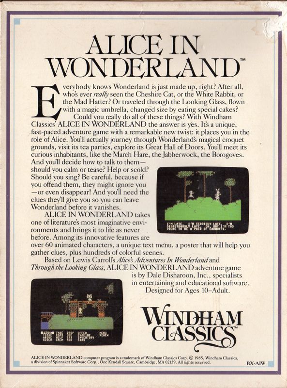 Back Cover for Alice in Wonderland (Apple II)