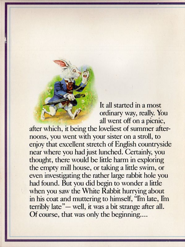 Inside Cover for Alice in Wonderland (Apple II): Left