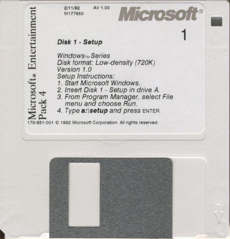 Media for Microsoft Entertainment Pack 4 (Windows 3.x) (Dual media release): 3.5" Disk 1