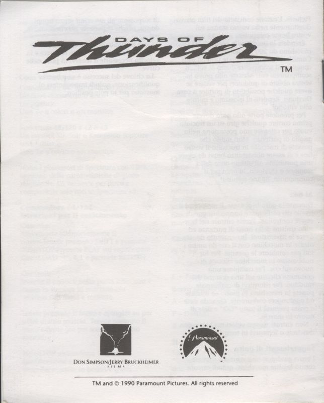 Manual for Days of Thunder (ZX Spectrum): back