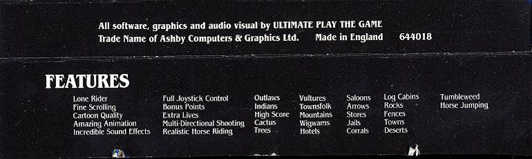 Inside Cover for Outlaws (Commodore 64): Back