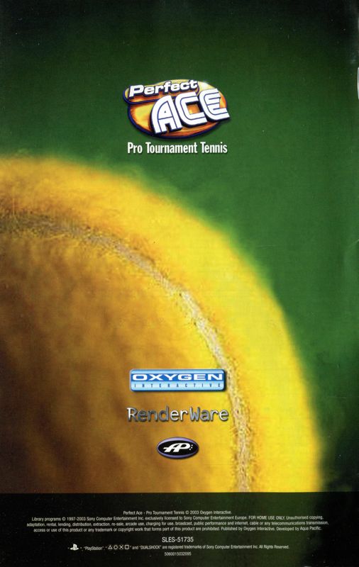 Manual for Perfect Ace: Pro Tournament Tennis (PlayStation 2): Back