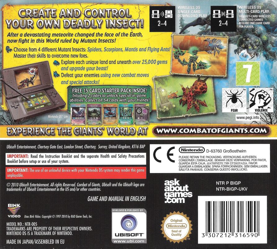 Back Cover for Battle of Giants: Mutant Insects (Nintendo DS)