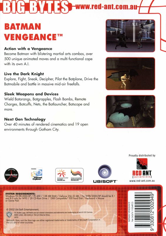 Back Cover for Batman: Vengeance (Windows) (Big Bytes release)