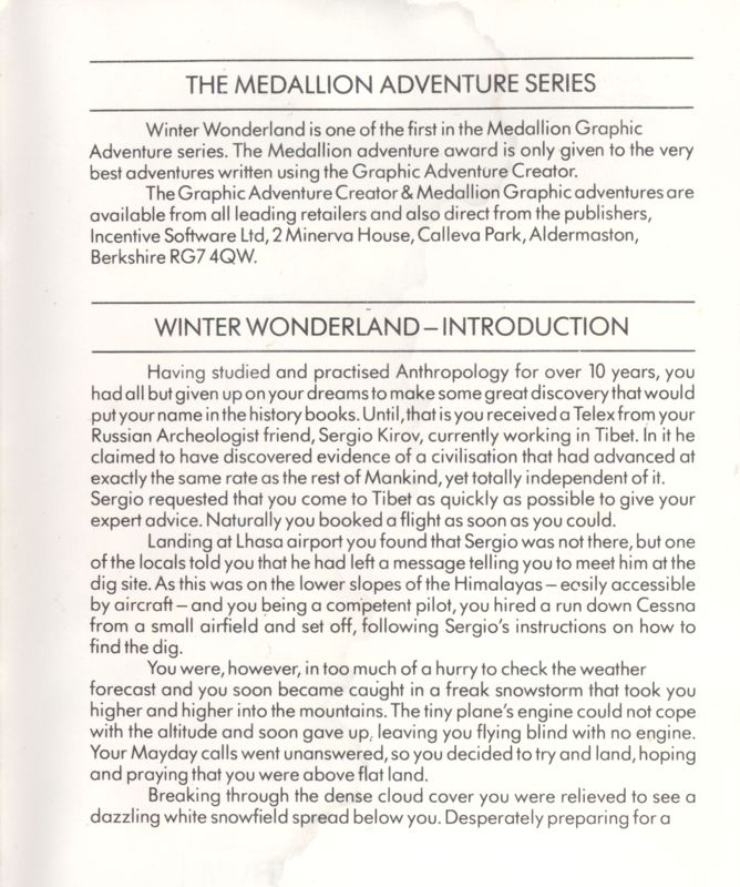 Inside Cover for Winter Wonderland (ZX Spectrum)