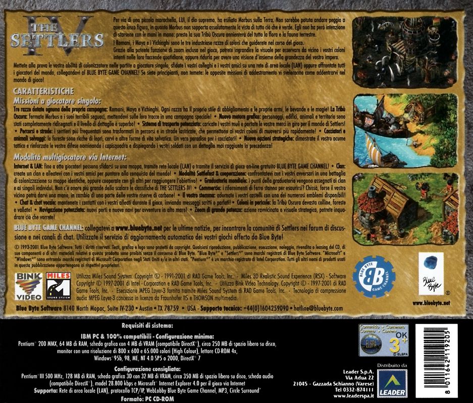 Other for The Settlers: Fourth Edition (Windows): Jewel Case - Back