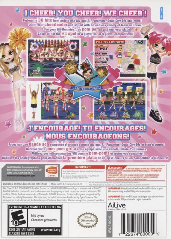 Back Cover for We Cheer (Wii)