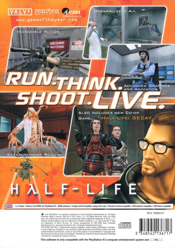 Back Cover for Half-Life (PlayStation 2)