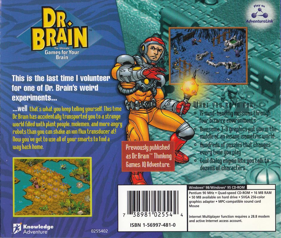 Other for Dr. Brain Thinking Games: IQ Adventure (Windows) (Mindventure re-release): Jewel Case - Back