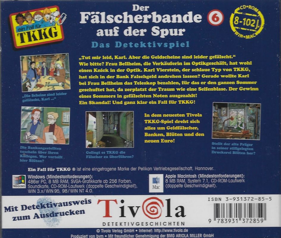 Other for Ein Fall für TKKG: Der Fälscherbande auf der Spur (Macintosh and Windows and Windows 3.x): Jewel Case - Back