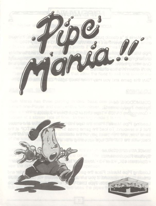 Manual for Pipe Dream (ZX Spectrum): front