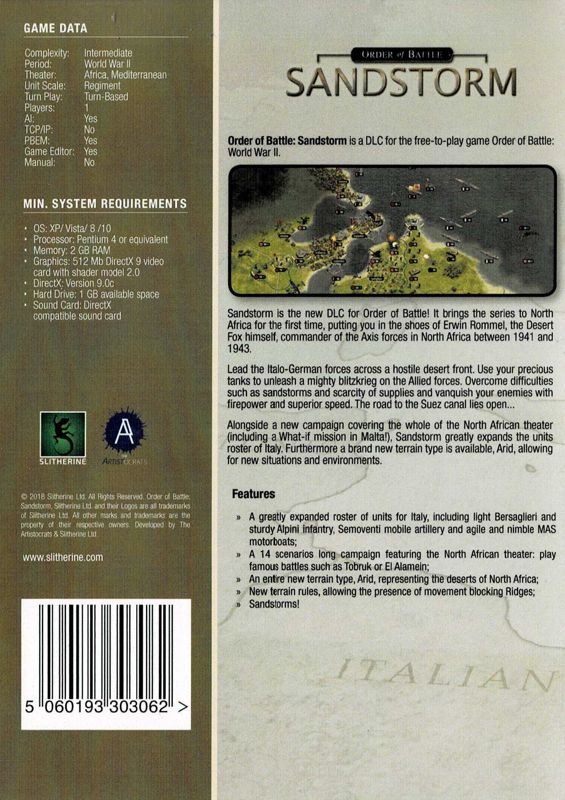 Back Cover for Order of Battle: Sandstorm (Windows) (Mail order release)