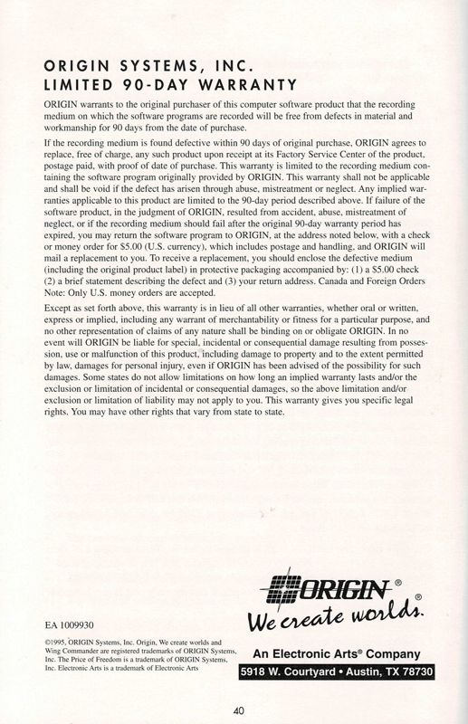 Extras for Wing Commander IV: The Price of Freedom (DOS): Introduction - Back