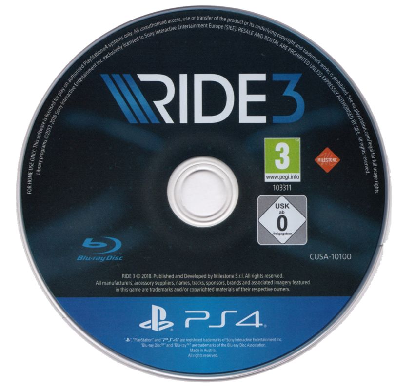 Media for Ride 3 (PlayStation 4)
