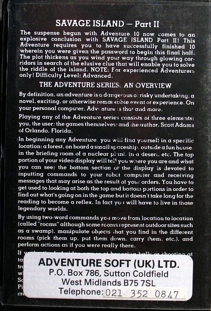 Back Cover for Savage Island Part Two (ZX Spectrum)