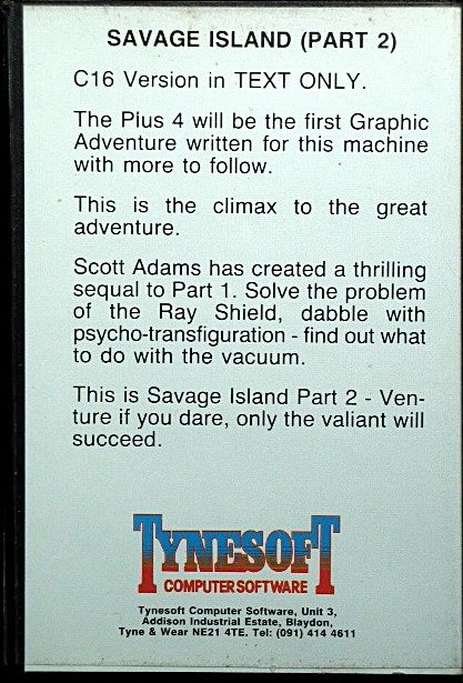 Back Cover for Savage Island Part Two (Commodore 16, Plus/4)
