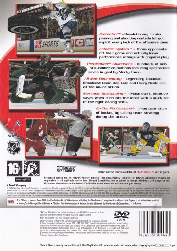 Back Cover for NHL 2K6 (PlayStation 2)