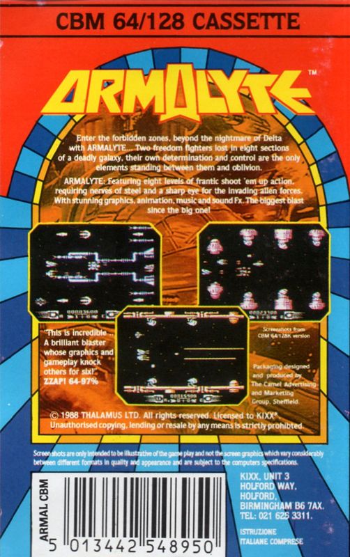Back Cover for Armalyte (Commodore 64) (Budget re-release)