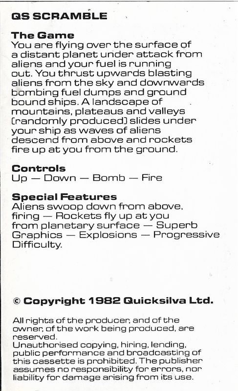Inside Cover for QS Scramble (ZX81)