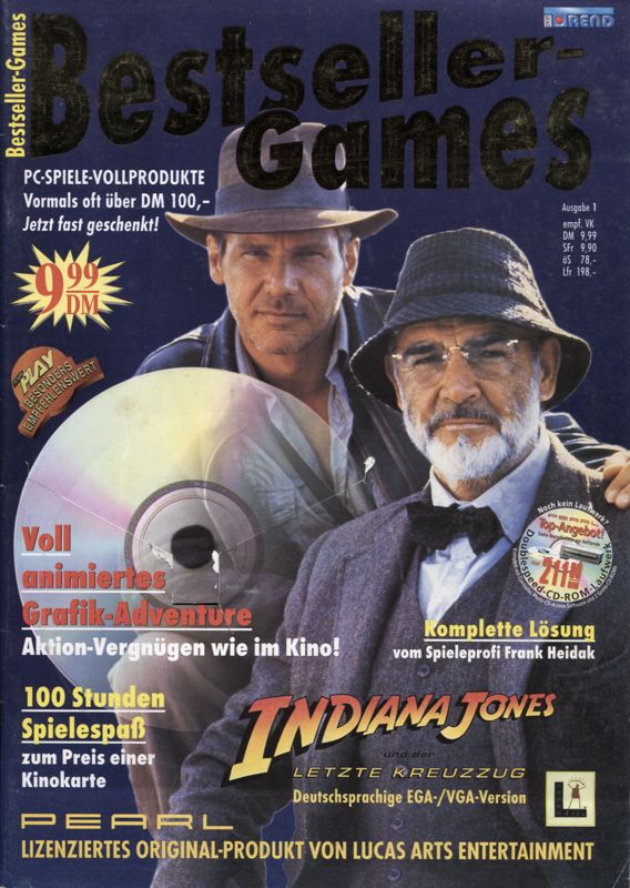 Front Cover for Indiana Jones and the Last Crusade: The Graphic Adventure (DOS) (Covermount BestSeller Games #01 (First Edition))