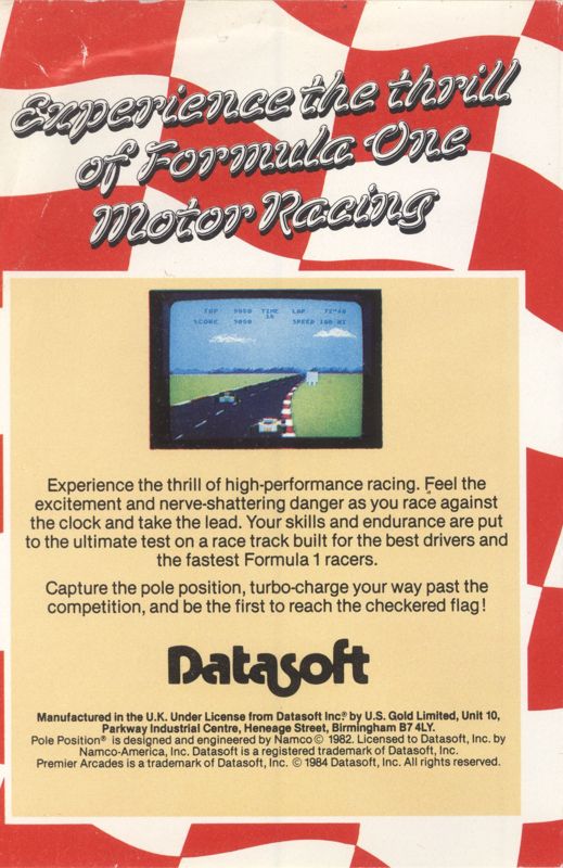 Back Cover for Pole Position (Commodore 64)