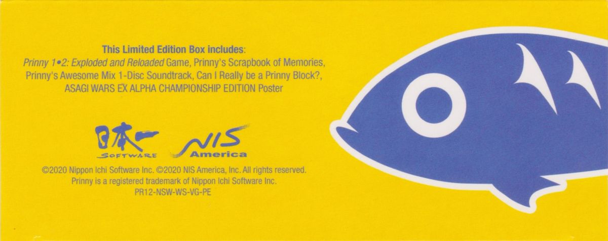 Inside Cover for Prinny 1•2: Exploded and Reloaded (Just Desserts Edition) (Nintendo Switch) (Sleeved Box): Box - Spine Bottom