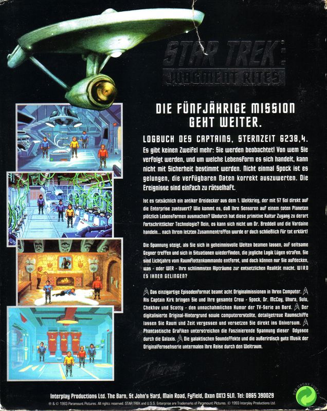 Back Cover for Star Trek: Judgment Rites (DOS)