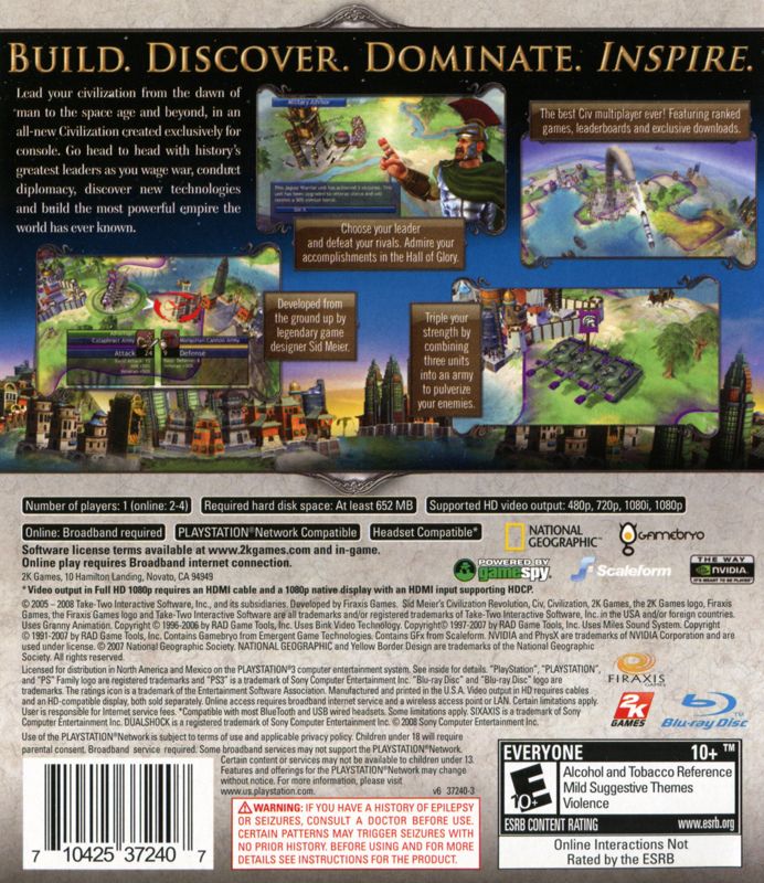 Back Cover for Sid Meier's Civilization: Revolution (PlayStation 3)