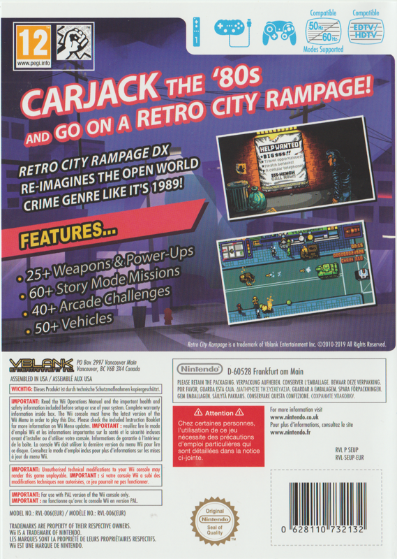Back Cover for Retro City Rampage: DX (Wii)