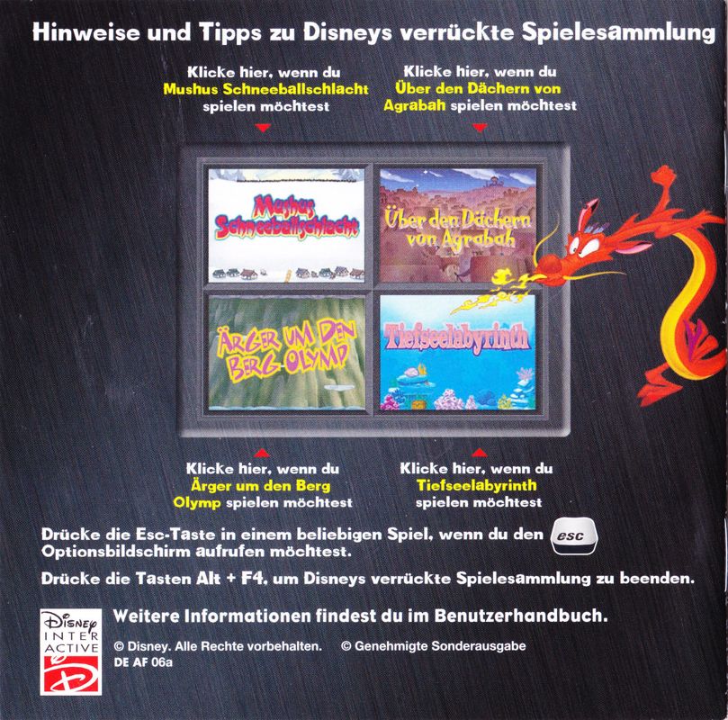 Manual for Disney's Arcade Frenzy (Windows) (Tandem Verlag release / deviating bar code: 2906 0771): Back
