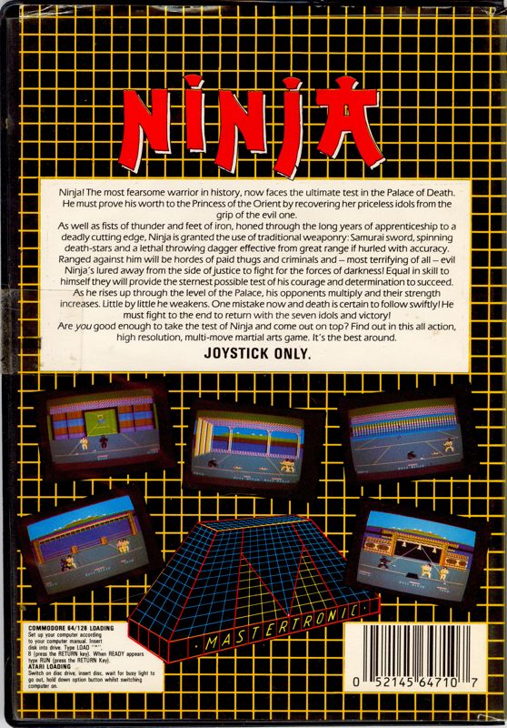 Back Cover for Ninja (Atari 8-bit and Commodore 64)