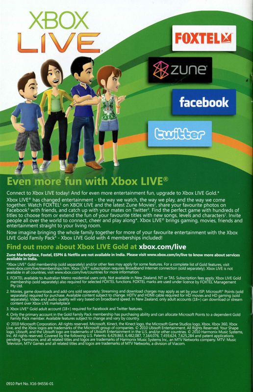 Advertisement for Kinect Adventures! (Xbox 360): Kinect catalogue - back