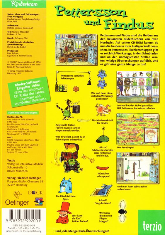 Back Cover for Pettson o Findus i snickarbon (Macintosh and Windows 16-bit)