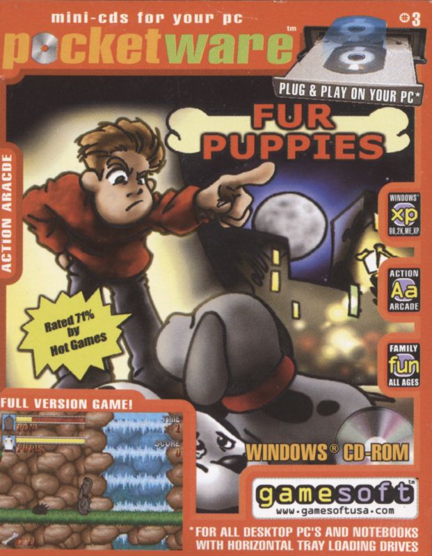 Inside Cover for Fur Puppies (Windows) (Gamesoft Publishing Pocketware edition, business card-sized sleeve and mini CD-ROM): Front